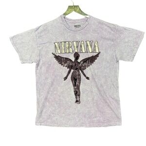 Nirvana‎ Band Tee Mens XL Angel Purple Graphic T-Shirt Short Sleeve Crew Neck